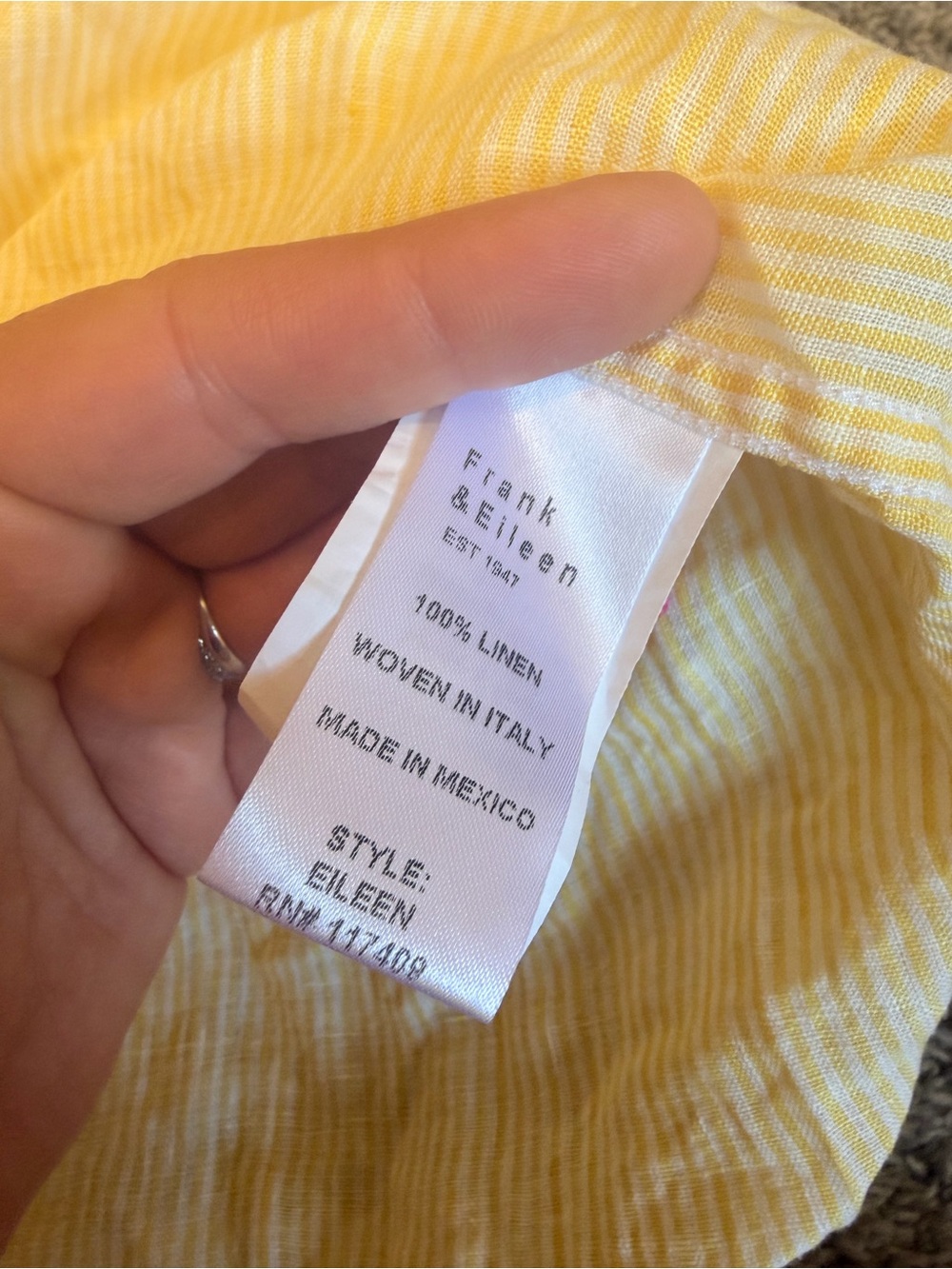 Frank & Eileen Eileen Yellow Stripe Italian Linen Button Front Shirt Coastal XS - Picture 5 of 6